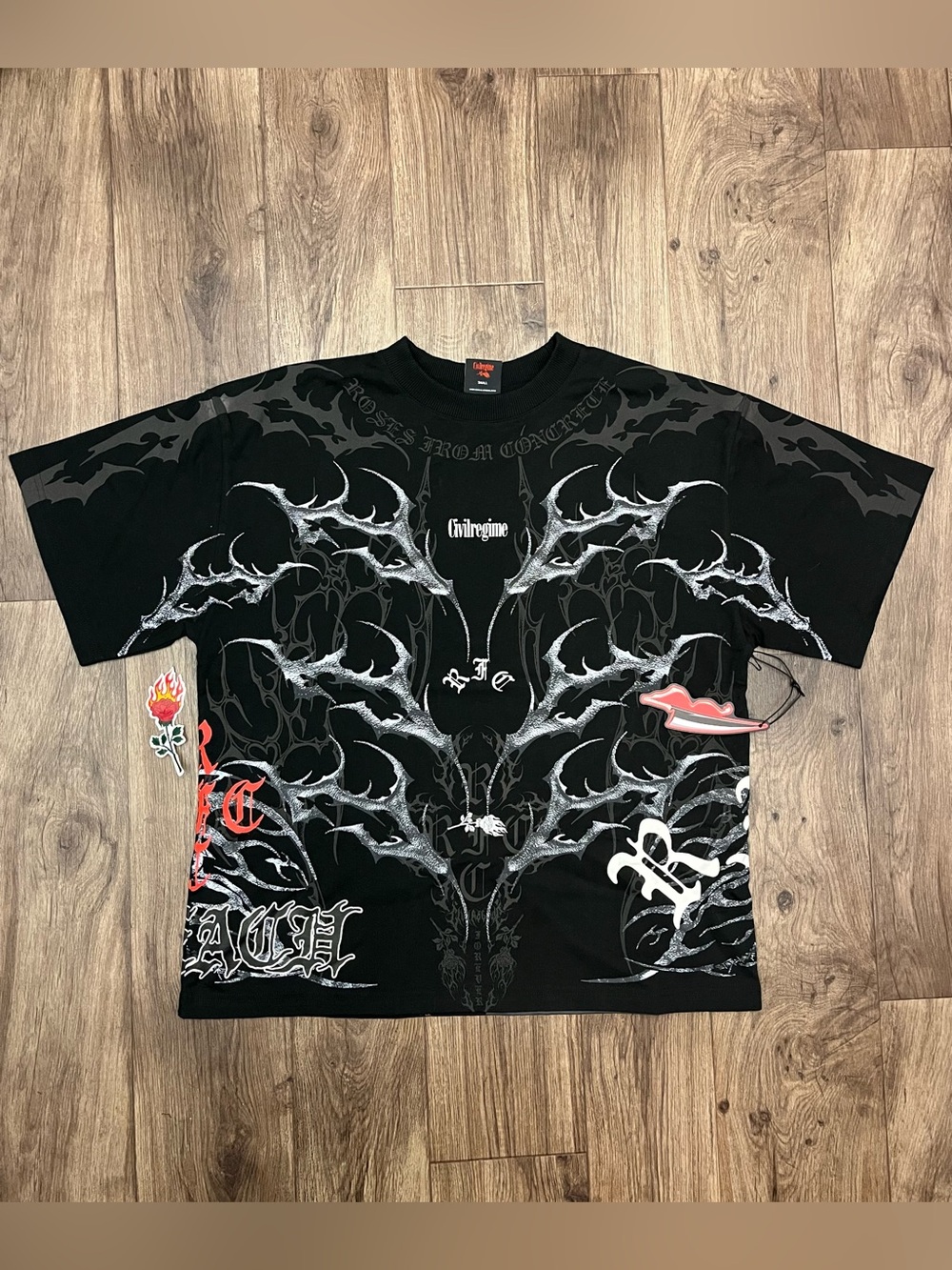Civil Regime "Roses From Concrete" Oversized Graphic Tee - Black - Size S Anime